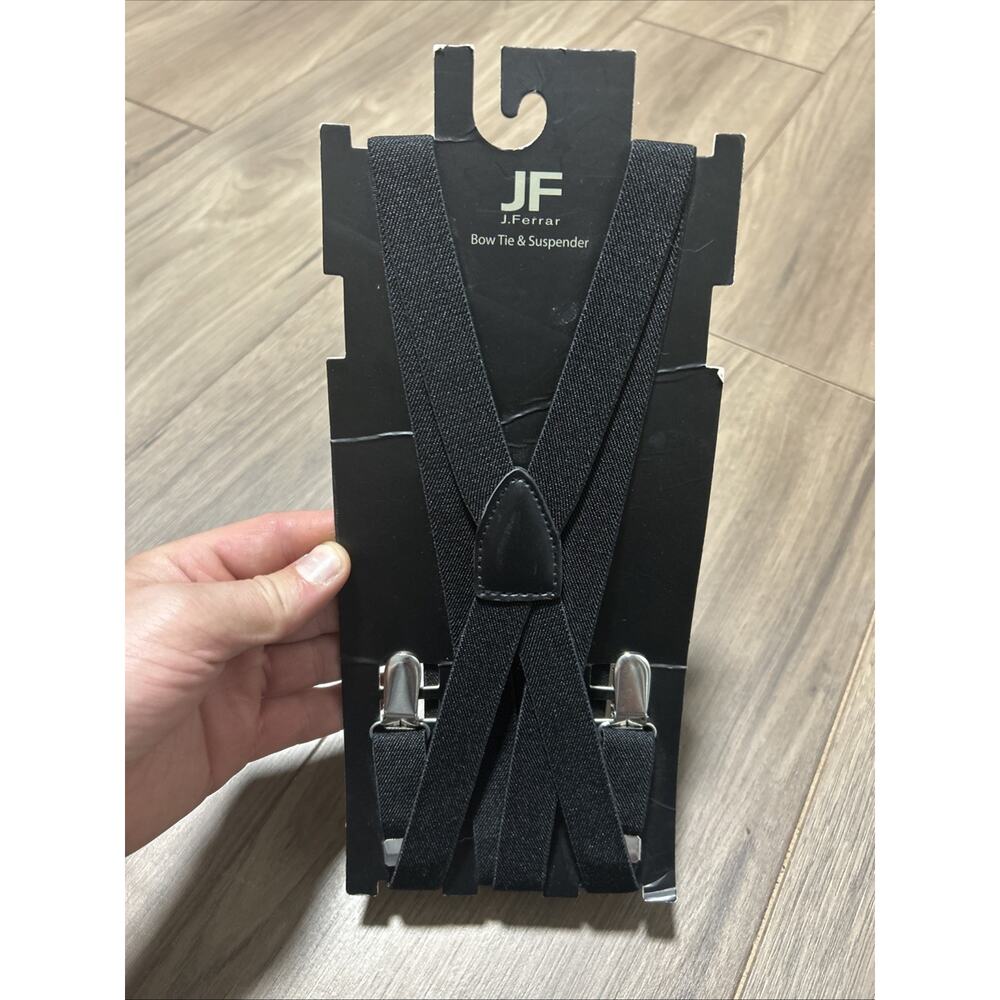 JF J. Ferrar NEW Black Adjustable Elastic Suspenders Casual Preppy Suit One Size